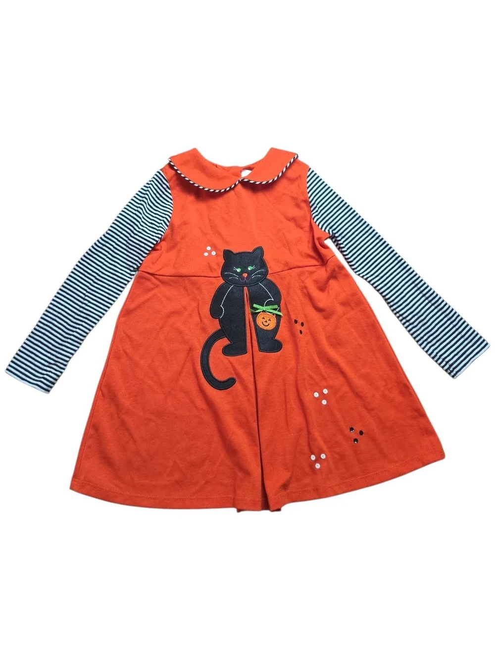 RARE EDITIONS | Halloween Black Cat Jack-o-lantern Pumpkin Orange Dress | 6X